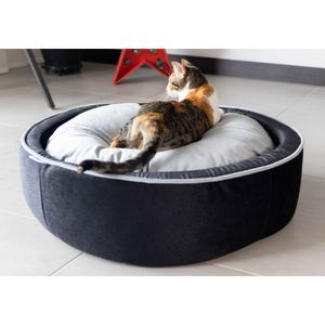 CAMA PARA MASCOTAS IBG MEDIANA REDONDA NEGRO Y GRIS